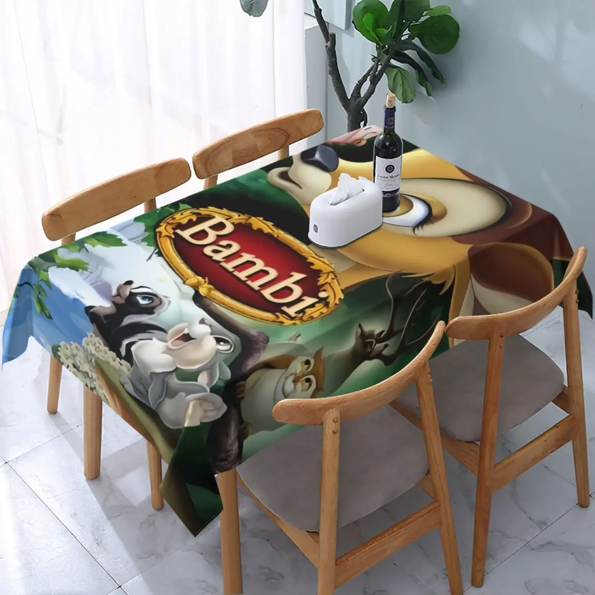 Customized Rectangular Fitted Disney Bambi Animated Movies Table Cloth Waterproof Tablecloth Outdoor Table Cover Backed with