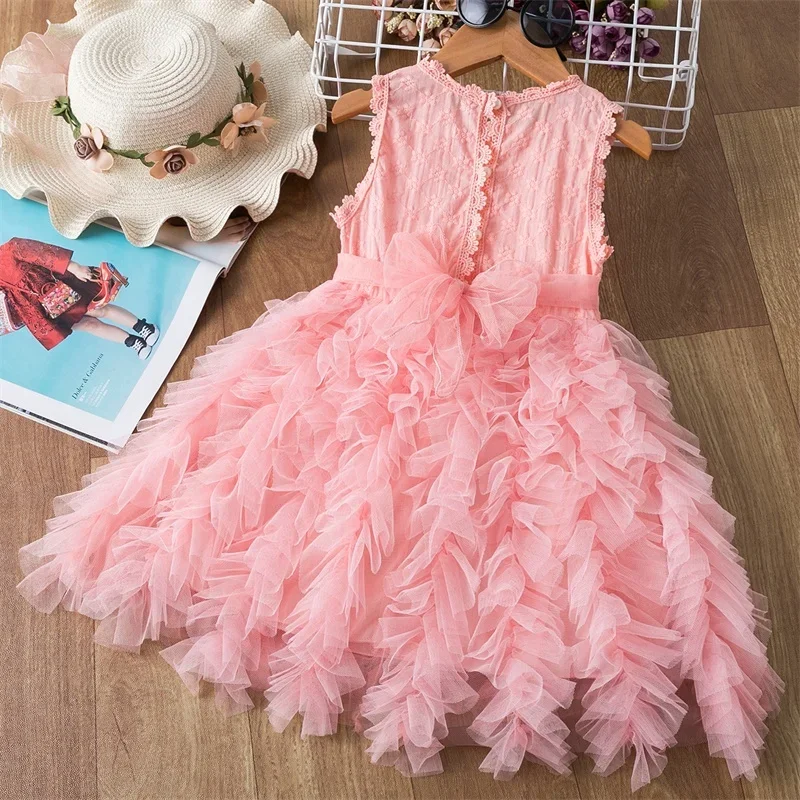 Flower Girls Lace Dress for Wedding Party 2024 New Summer Casual Costumes for 3-8 Years Kids Embroidery Elegant Princess Dresses