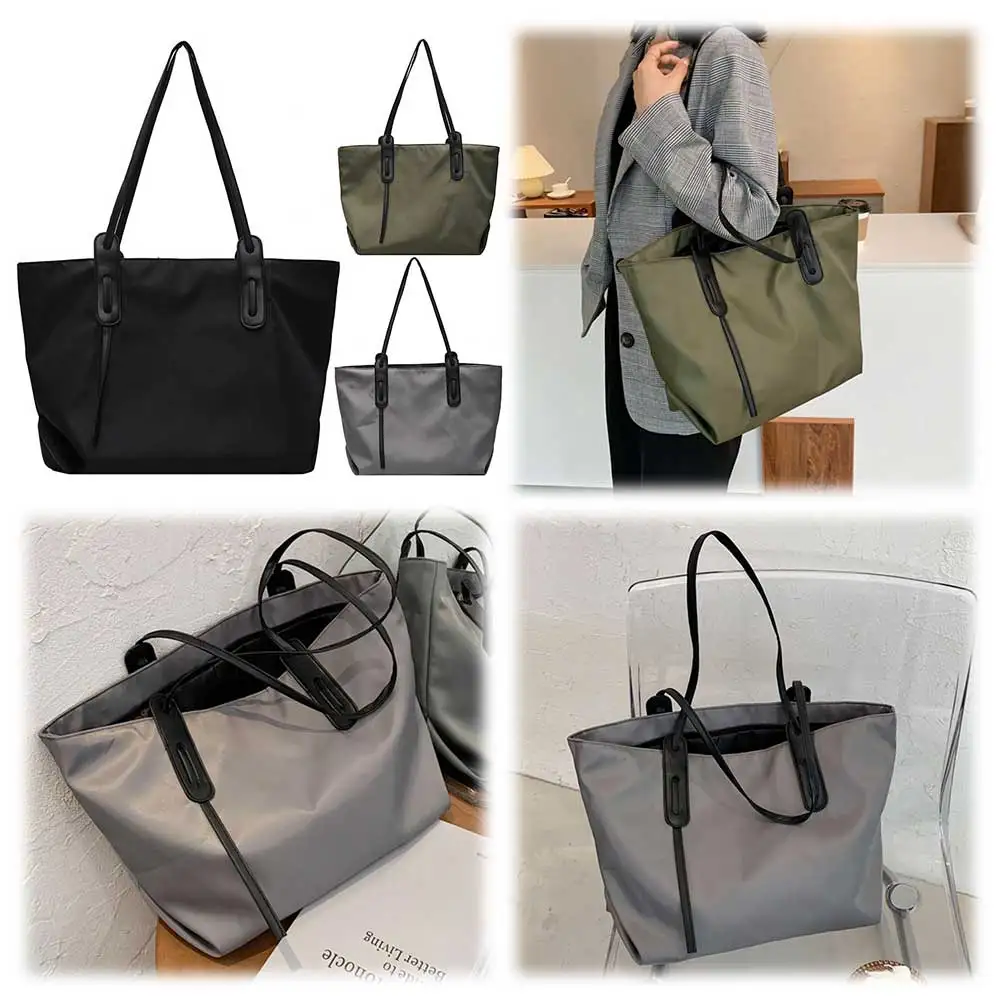 Handbag for Women Nylon Large Capacity Satchel Purse with Zipper Hobo Bag Solid Color for Work Travel Shopping Shopper Bag