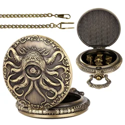 Octopus Metal Dice Case Vintage Cthulhu Pocket Watch DND Dice One eyed Octopus Pocket Watch box Dice For role playing games