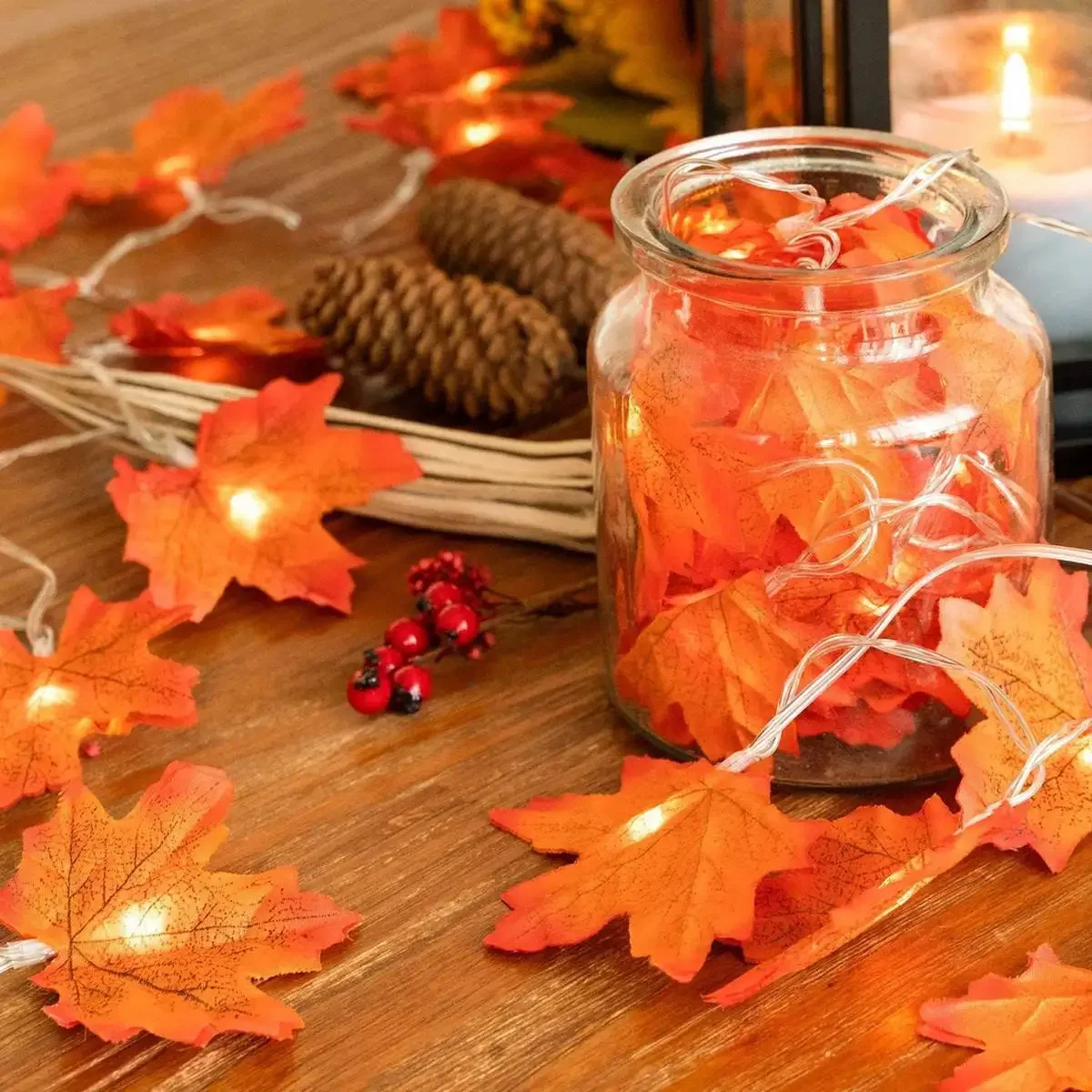 1,5/3/6M Künstliche Ahornblatt LED Lichterkette Laterne Weihnachtsdekoration Girlande Home Party DIY Deco Halloween Neujahr