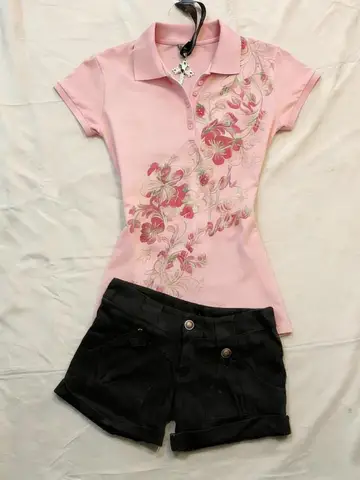 Y2k Pink Flower Print T Shirts Aesthetic Women Clothes Summer Fashionable Polo Collar Short Sleeves Top Femme Sweet Elegant Tees