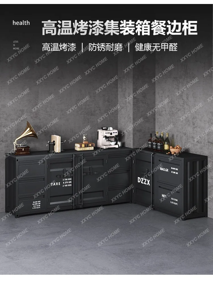 Industrial style meal preparation wine cabinet wrought iron locker container cabinet