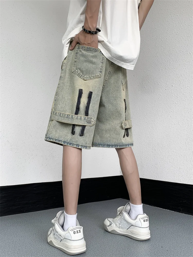 

Casual Straight Leg Zipper Design Jeans Shorts for Teenage Boys Cool And Handsome High Street Style Summer Fashion Shorts