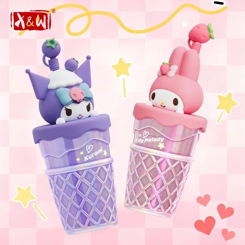 

X&W Sanrio 500ml Kuromi&My Melody Glass Cup Cartoon Straw Cup Summer Outdoor Sports Cold Drink Cup Student Exquisite Gift