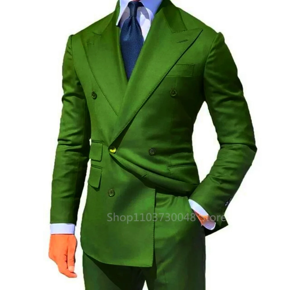 2 قطعة سهرة الزفاف الصلبة للرجال سليم صالح مزدوجة الصدر الذروة التلبيب السترة والسراويل ملابس العريس الرسمية للحفلات الراقصة