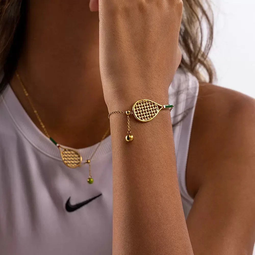 

ENFASHION Aretes De Mujer Tennis Racket Pendant Necklace For Women's Stainless Steel 18K Gold Plated Bracelet Fashion Jewelry