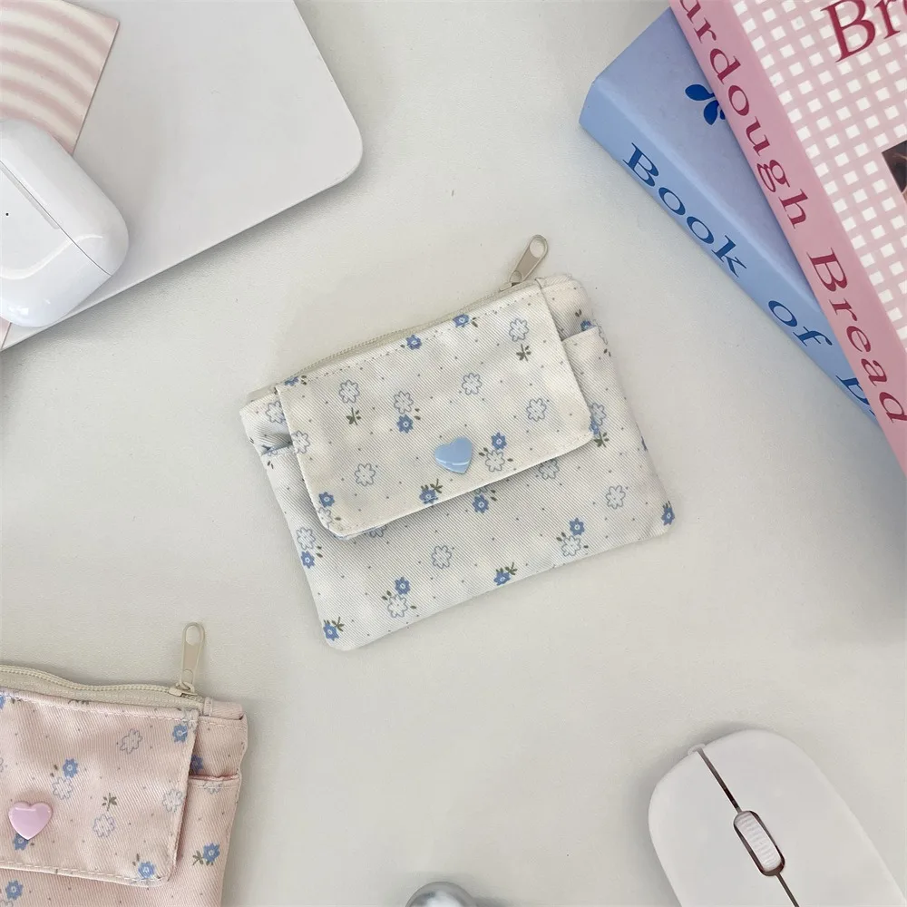 

New Zipper Closure Coin Purse Double Layer Floral Pattern Card Holder Multifunctional Credit Card Storage Bag