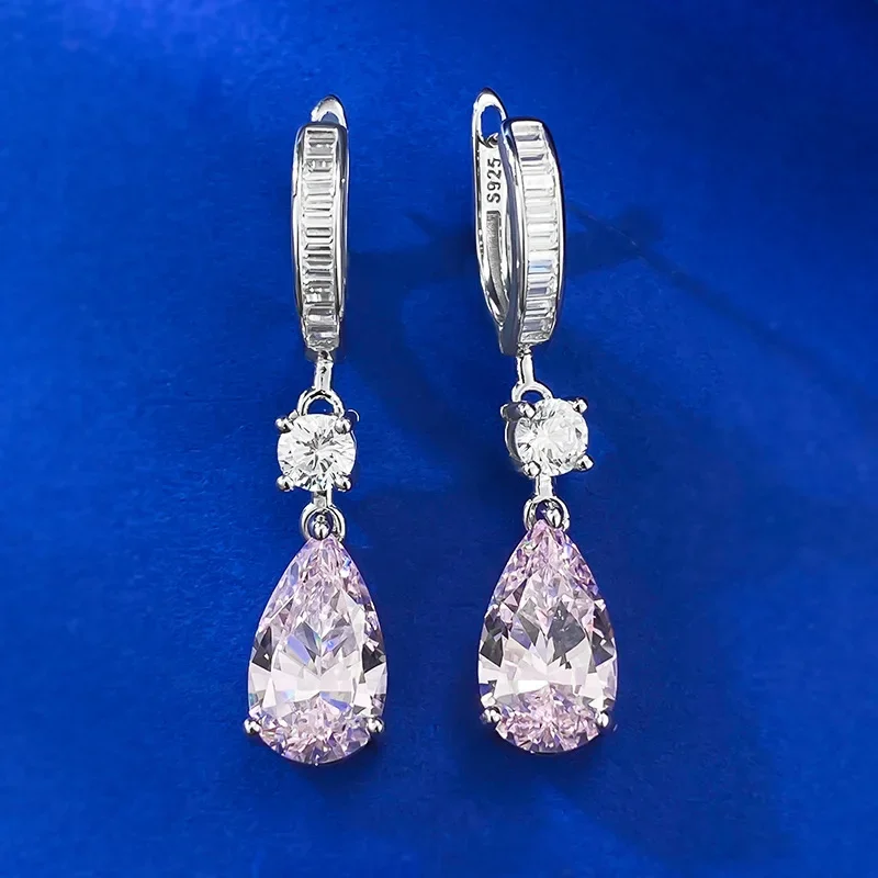 Imagem -04 - Brincos de Gota de Água de Diamante com Fivela de Orelha Diamante Rosa Europeus e Americanos Moda Diária Comutações 7*12 mm Novo