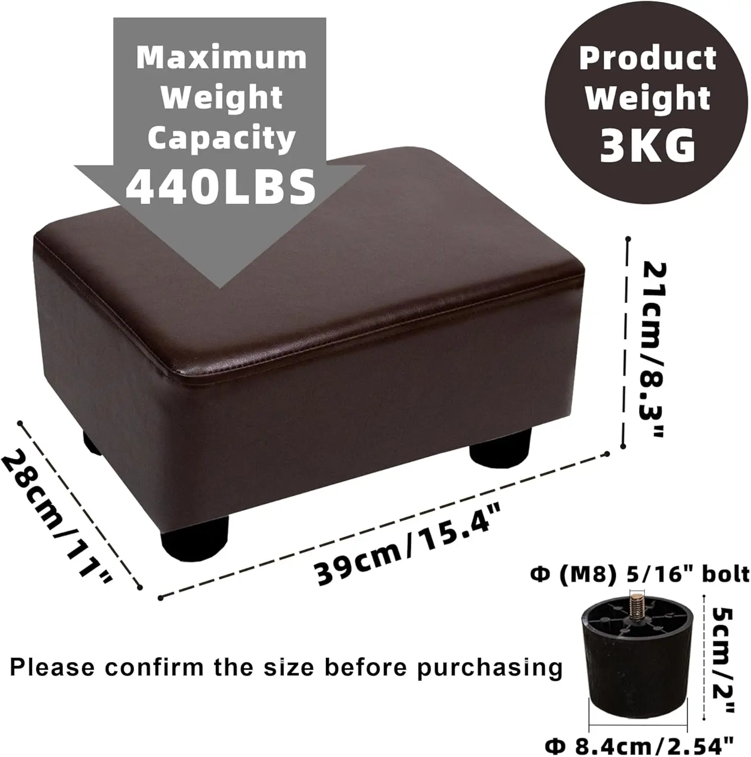 

Small Foot Stool Ottoman Footstool With Legs Under Desk Footrest For Living Room Bedroom And Office, Dark Brown