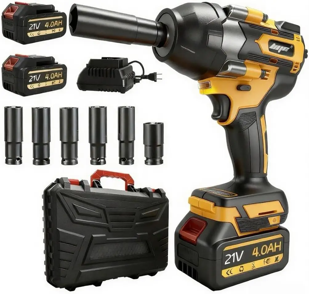 

Беспроводной ударный гайковерт 1/2 дюйма, 1000 Нм, высокий крутящий момент, бесщеточный, 3300 об/мин, с аккумуляторами и насадками для DIY