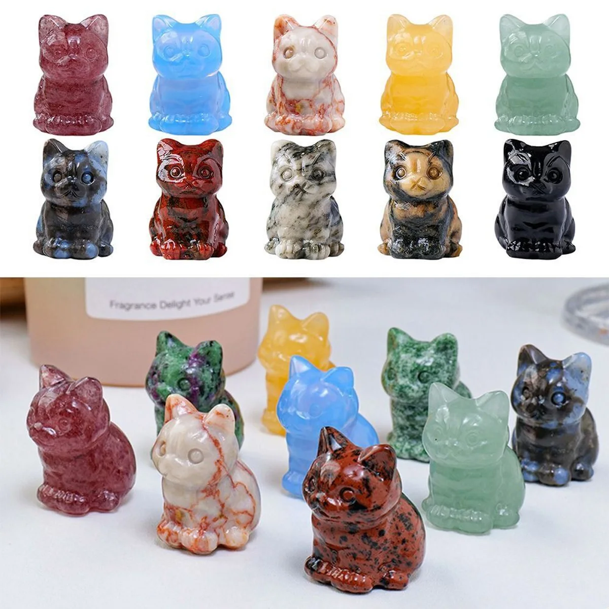 Natural Crystal Cat Ornaments Hand-carved Kitten Crystal Original Stone Gem DIY Animal Handicrafts Artworks