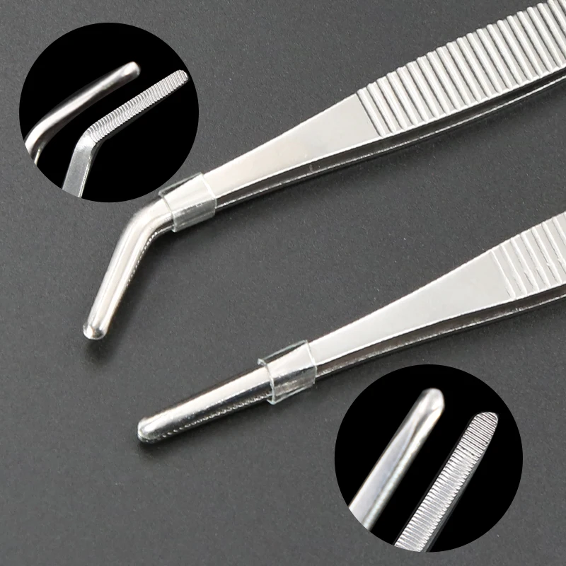 1pcs Stainless Toothed Tweezer Steel Elbow Straight Tweezers Aquarium Clip Long Tongs Medical Tweezers Forceps Pet Feeding Tools