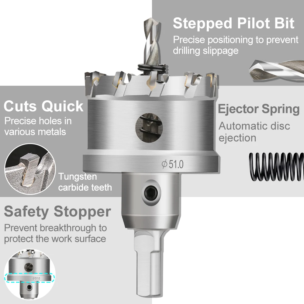 XCAN Drill Bit Carbide Tip Drill Bit TCT Hole Saw Set 12-120mm Drill Bit for Stainless Steel Wood Metal Drilling Hole Opener