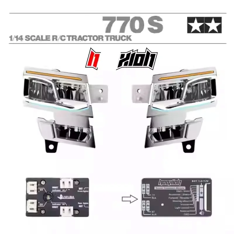 770S محاكاة 5 فولت نظام الإضاءة الأمامية مصباح ل 1/14 Tamiya RC سكانيا سكانيا 770S 8X4 56368 56371 MFC-03 M24 سيارة #6