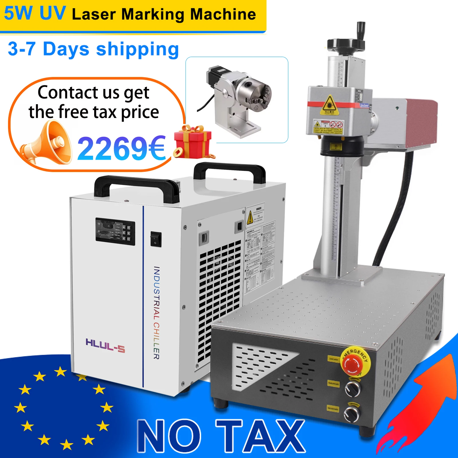 

5W UV Laser Marking Machine UV 5W 355nm CRS Laser Source Non-Metal Engraver for Glass/Wood/PVC/Metal/Plastic Leather 175X175MM
