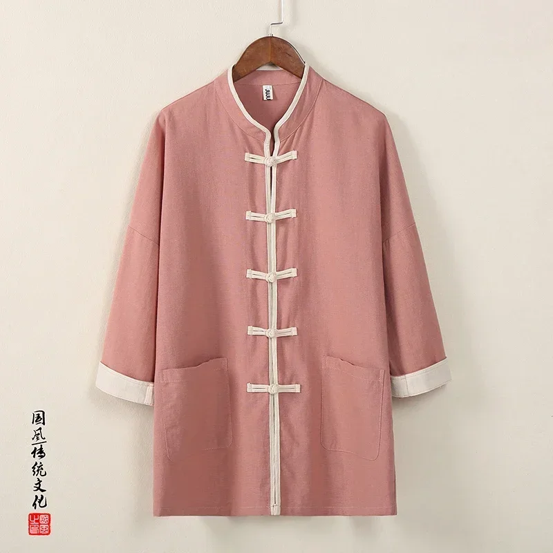 Chinese Traditional Dress Spring Summer Cotton Line Shirt Men Clothing Plus Size Casual Thin Tops Tang Suit Vintage Coat 2023