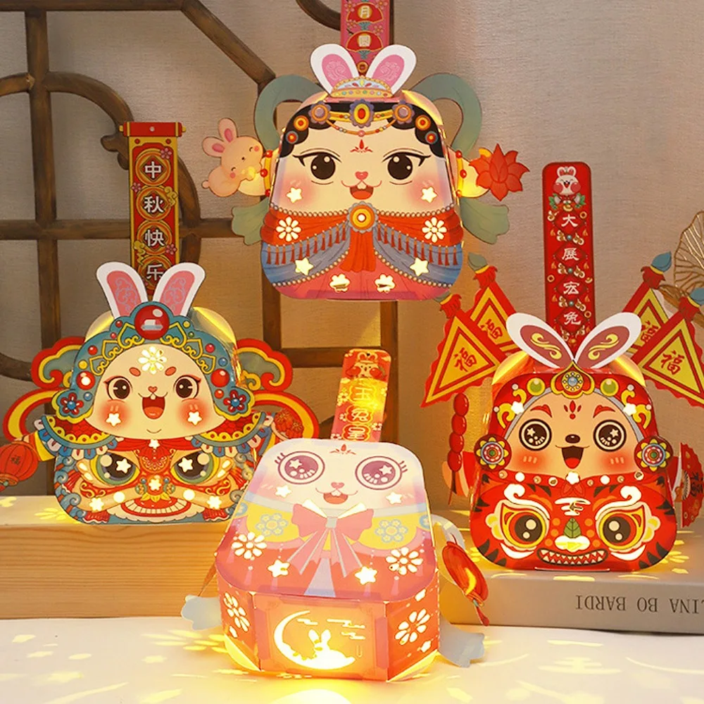 Mid-Autumn Festival Kinderkonijnlantaarn Bunny Design Handgemaakte DIY Handlantaarn Festival Licht Chinees