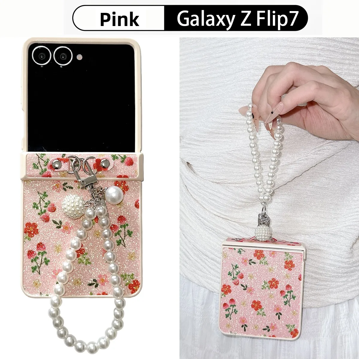 Colorful Flowers Wrist Strap Fashion PU Leather Cute Phone Case for Samsung Galaxy Z Flip 7 FE 6 5 4 3 Protective Cover