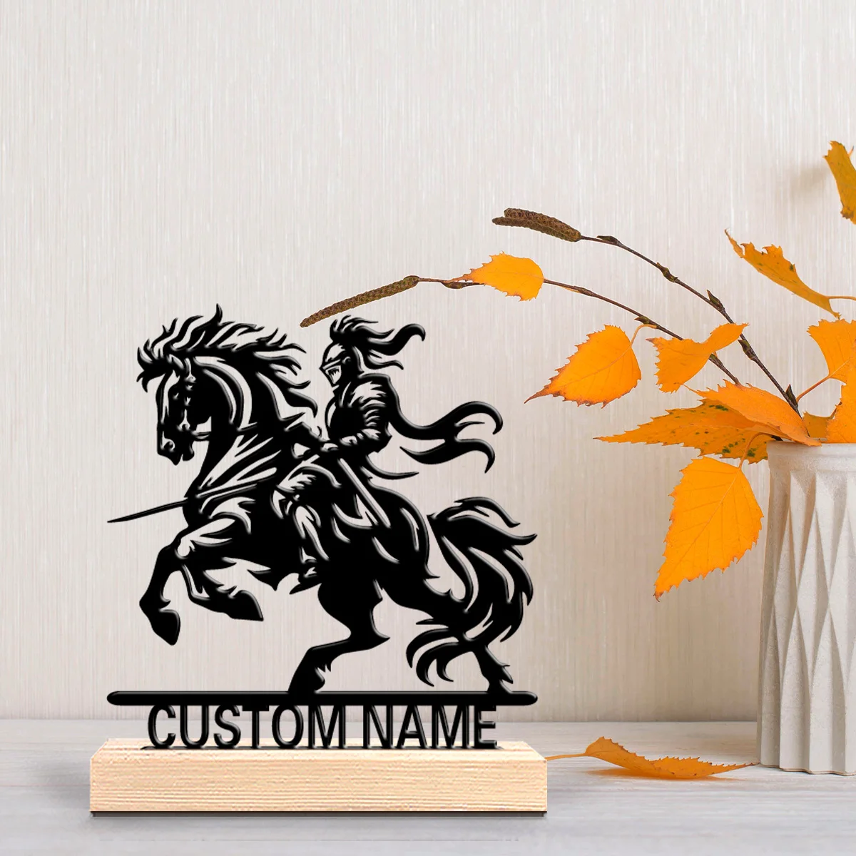 1 قطعة تماثيل معدنية مخصصة لفارس الفن المعدني مع قاعدة خشبية مناسبة للمكتب وغرفة النوم وغرفة المعيشة والمكتب #3