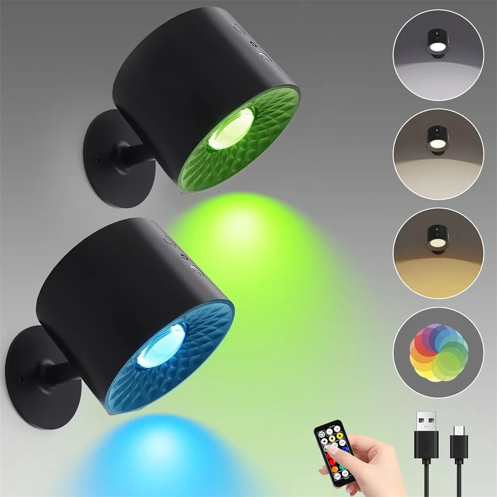 

Dual Side Ambinece Light RGB &3 Colors USB Rechargeable Wall Mounted Lamps 360° Magnetic Ball Rotate for Bedroom,Foyer