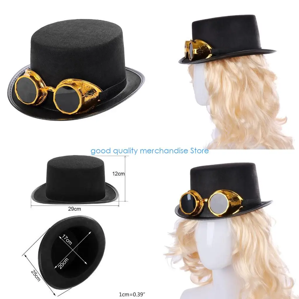 Y5JD قبعة سوداء ذات تاج فيكتوري عالي نظارات قبعة الجاز للجنسين زي رسمي للهالوين وعيد الميلاد وحفلات أعياد الميلاد #1