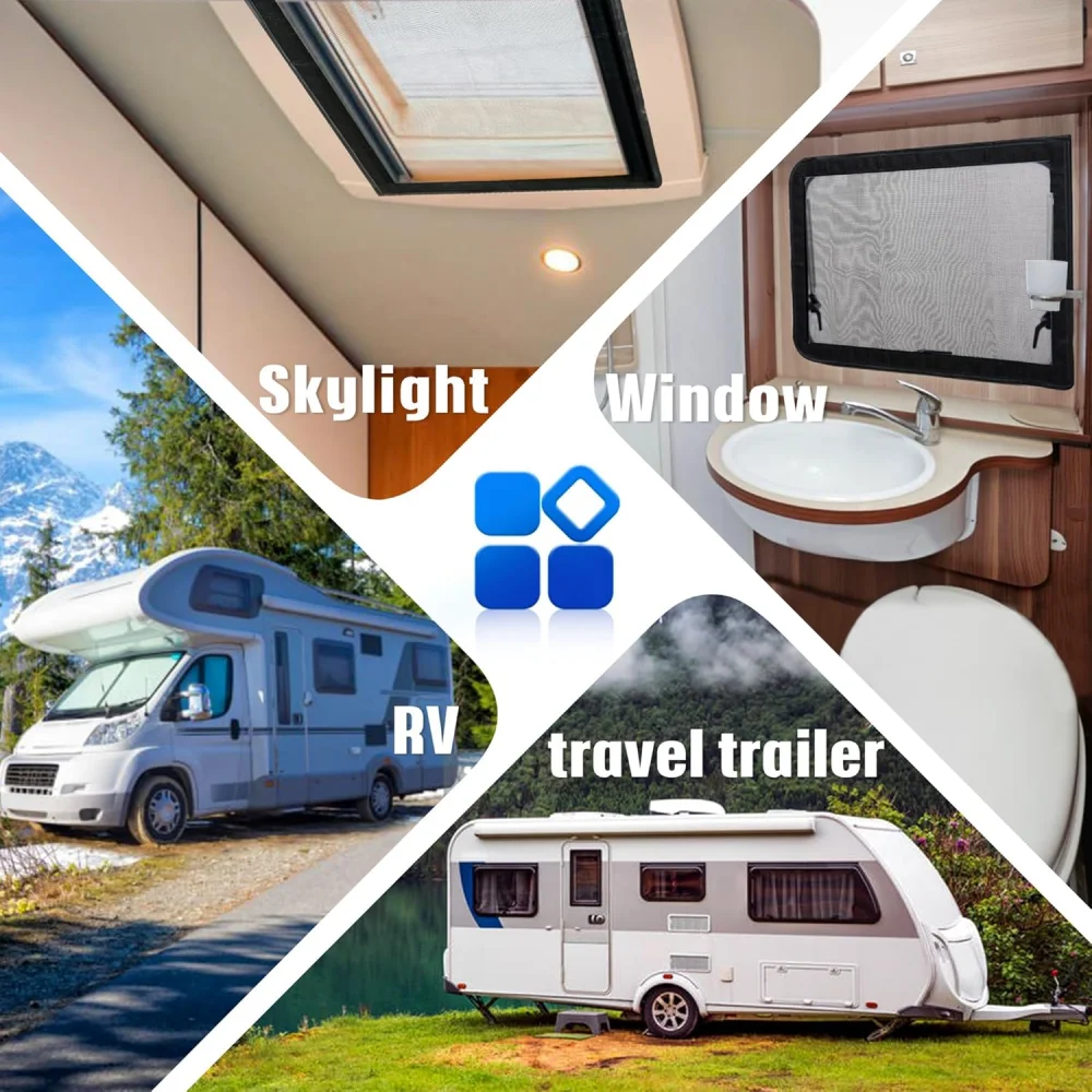 

Caravan Skylight Window Screen Shade Mesh With Hook And Loop 41x41cm RV Roof Vent Insect Screen Mesh RV Car Sunroof Mesh Cover