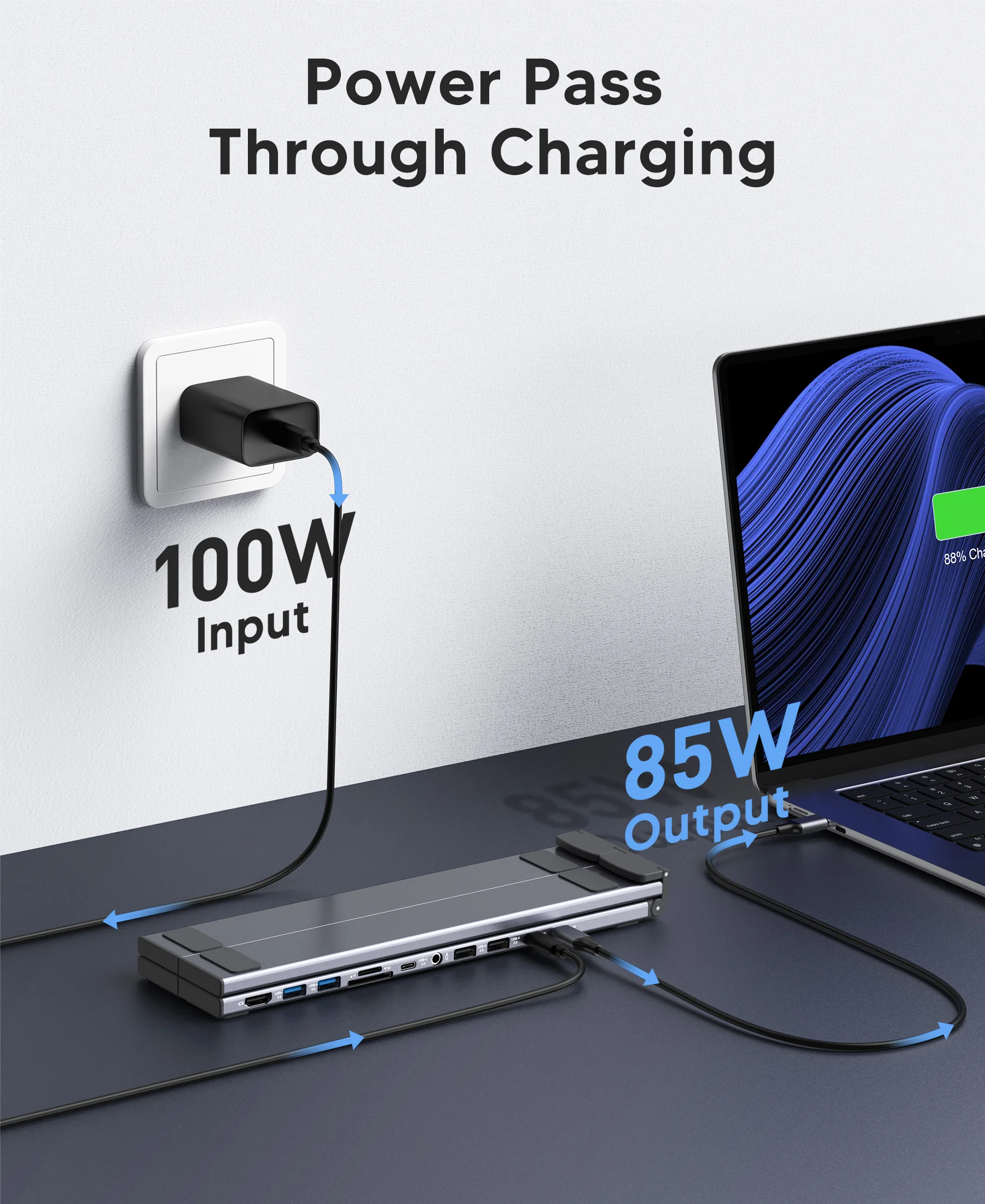 USB C Laptop Docking Station Stand This 11-in-1 USB-C Hub Combines a Laptop Stand and Tablet Dock. It Features PD 100W Charging,