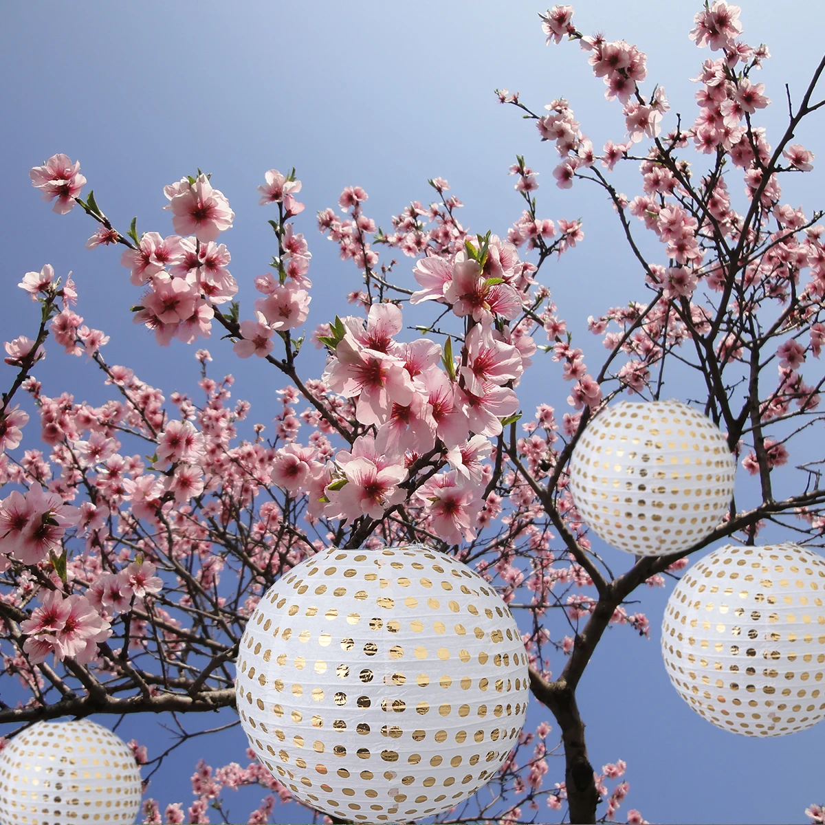 

5PCS Gold-stitched Paper Lanterns Chinese Ball Hanging Bronzing Lamps Dot Round Eco-friendly Foldable Desktop Decor New Year