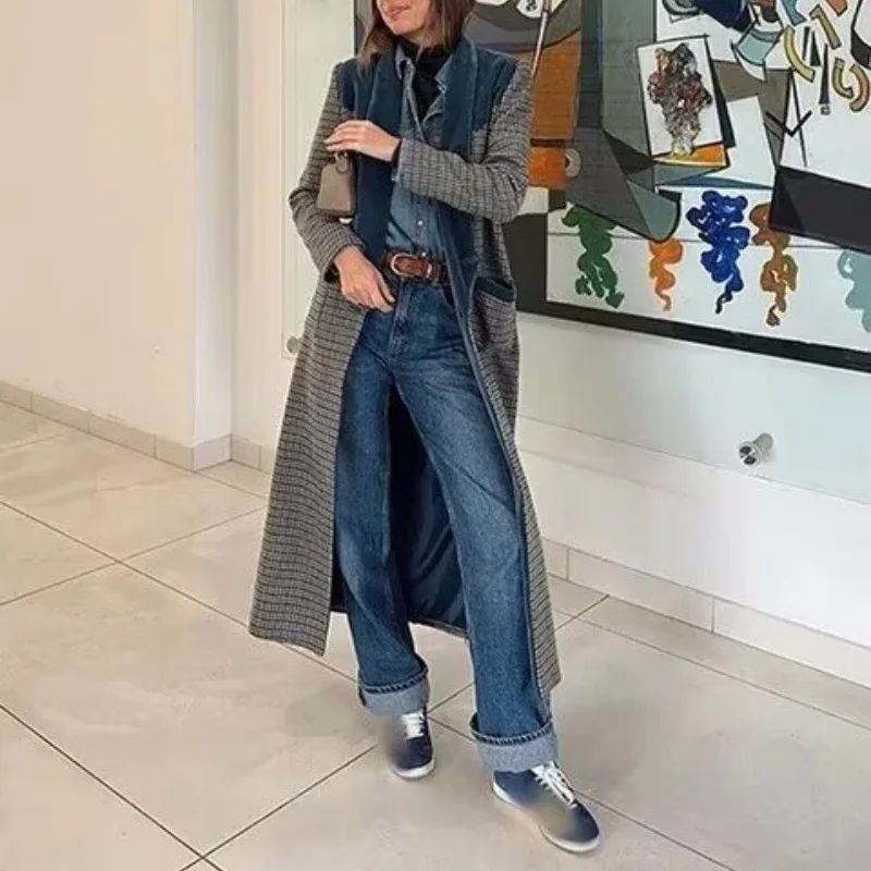 

Осенне-зимнее клетчатое шерстяное пальто, дизайн Senation, стиль для поездок на работу, женская модная верхняя одежда, европейско-американский тренд