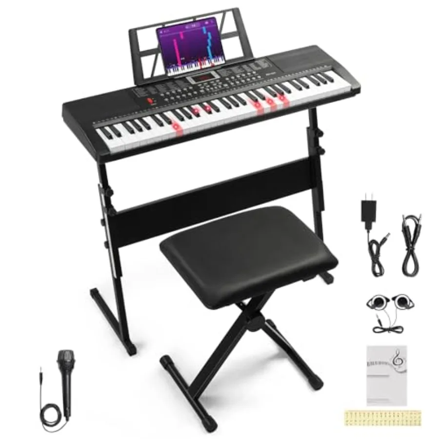 

61 Key Keyboard Piano with 200 Timbres 200 Rhythms and 60 Demos Piano Keyboard Includes Stand Stool Headphones Microphone Note