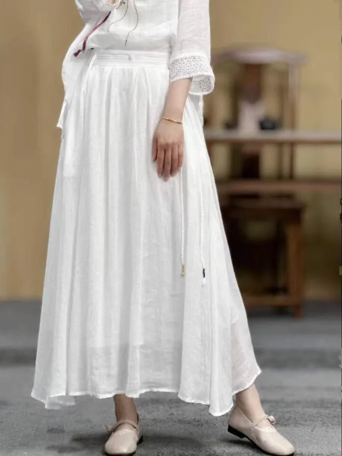 

Retro Sle f-length Skirt with Tassel for Women Summer 2025 Pure Color Loose Fit A-line Gauze Material Commute Sle