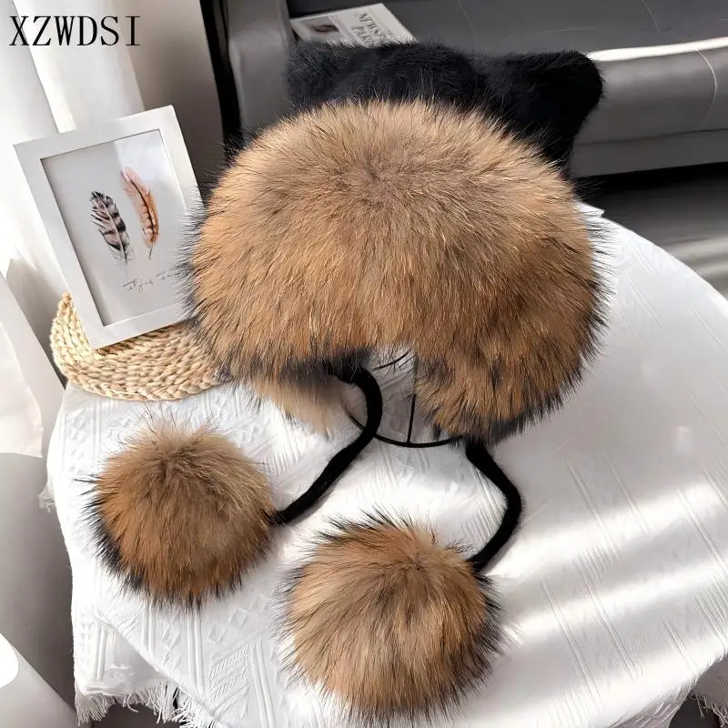 

Милая форма кошачьих ушей, натуральный цвет, отделка из натурального лисьего меха енота, шерстяной блендер, вязаная меховая шапка