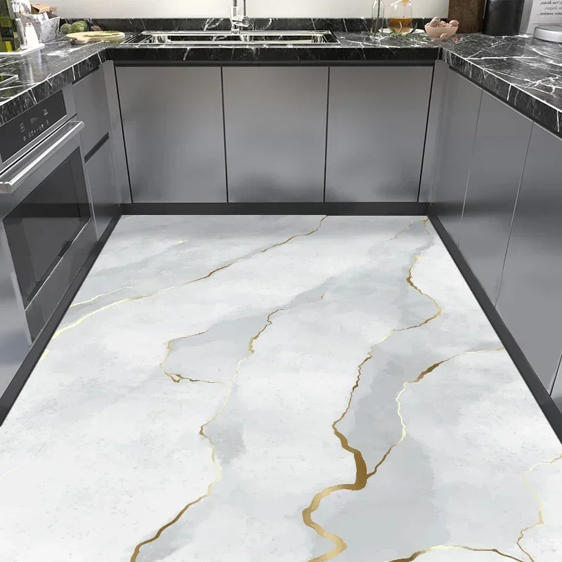 

Kitchen Carpet Pvc Floor Mat Waterproof Large Rug Marbling Leather Foot Mats Home Decor Marble Pattern Rugs Oil-proof Non-slip