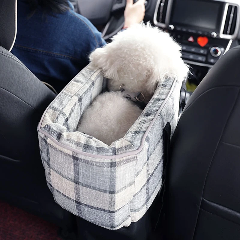 Car Control Console Pet Nest Portable Car Armrest Dog Cat Booster Highly Elastic Dog Mat Travel Bed Lattice