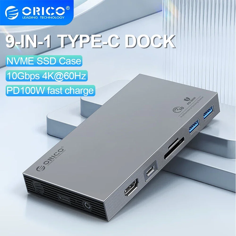 ORICO USB C HUB Type C To Multi HDMI 4K60Hz PD100W USB3.0 10Gbps Docking Station for MacBook Pro RJ45 SD Card Reader 9 In 1 HUB