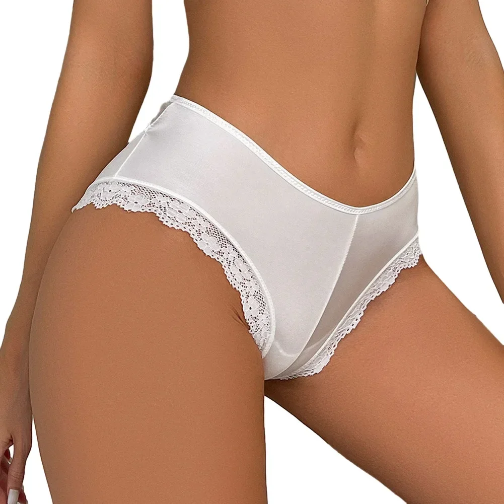 Sexy Women Underwear Lace Low-Waist Panties Ice Silk Brief Underwear Lingerie Underpants Hollow Out String Seamless Briefs Tanga