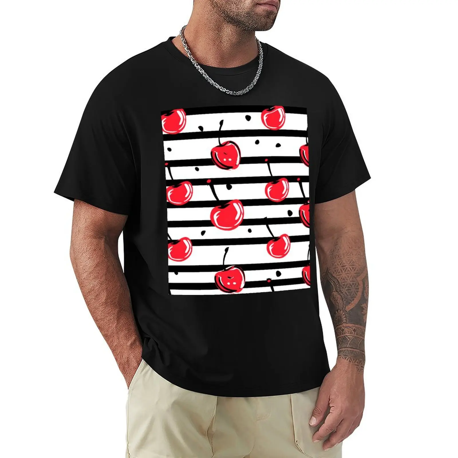 

Red Cherries Pattern T-Shirt essential t shirt custom t shirt t shirts for men cotton