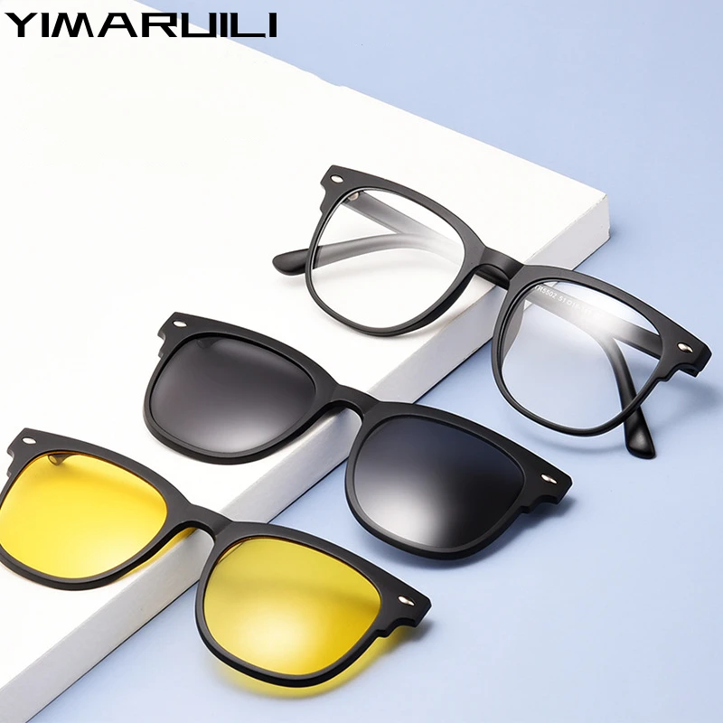 YIMARUILI Ultra-light TR90 Day And Night Dual-use Polarized Flip-up Optical Prescription Magnetic Glasses Men And Women 5502R