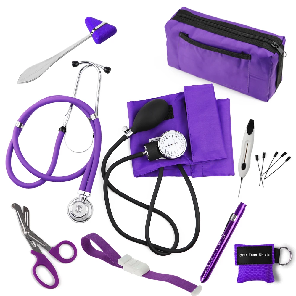 Health Monitor Storage Pouch Accessory Tool Set with Blood Pressure Cuff Stethoscope Reflex Hammer LED Penlight CPR Tourniquet