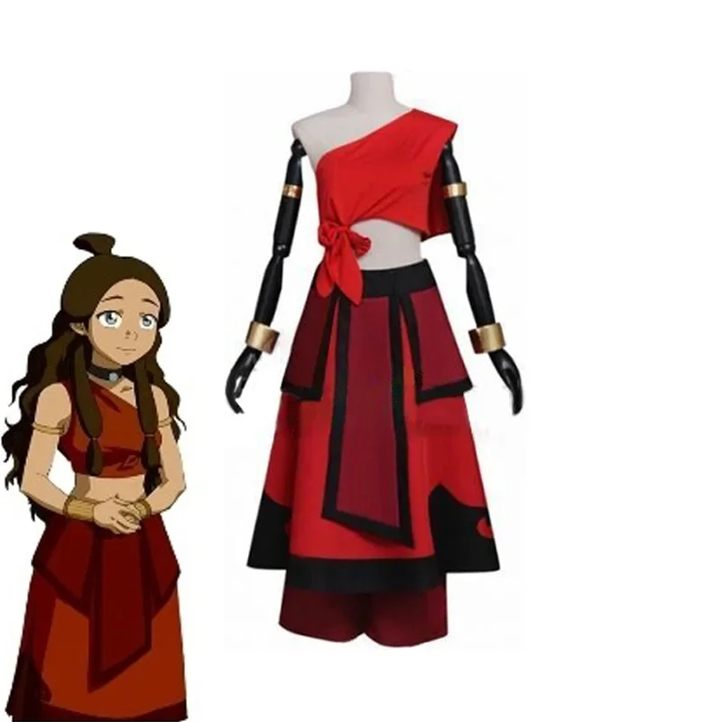 

Anime Avatar The Last Airbender Katara Cosplay Costume For Women Adult Halloween Fancy Suit Red Dress Hanfu Carnival Costume