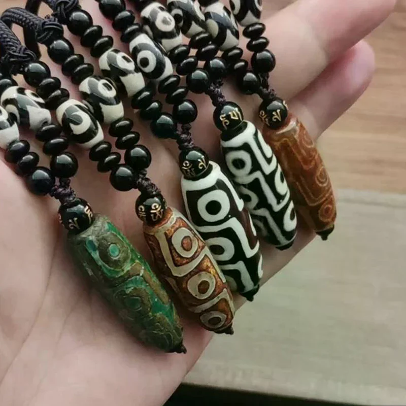 /HTF/Nine Eye Tibet Dzi Pendant Necklace Tibet Heaven Bead Bring Good Luck 1Pc