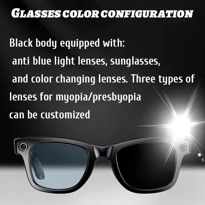 Fashion AI SmartGlasses 800w Pixel HD Camera Take Photos Video Recording Bluetooth Call Intelligent Translation Music Sunglasses
