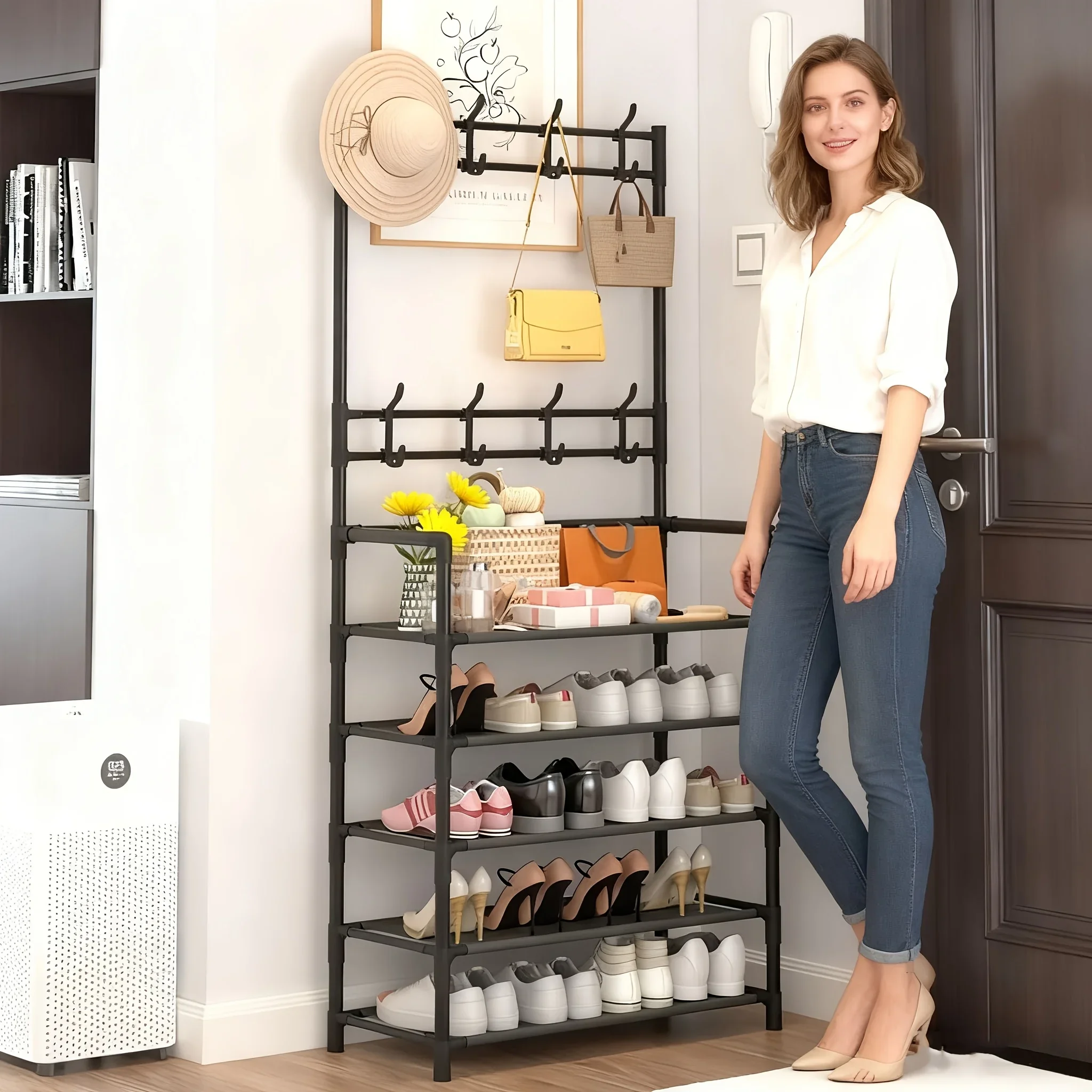 Large Capacity Entryway Shoe Rack - Multi-Tier Organizer for Shoes, Boots & Bags, Space Saving Entry Hall Storage Shelf