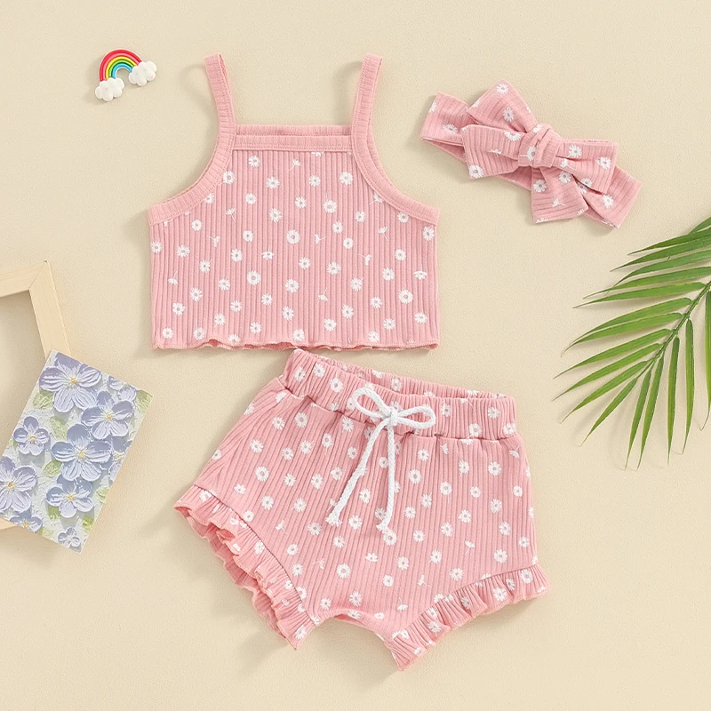 Tenues 3 pièces pour tout-petits filles, imprimé à pois, ceinture en fibre précieuse Y et élastique, short, ensemble de bande de sauna, AdtosSummer