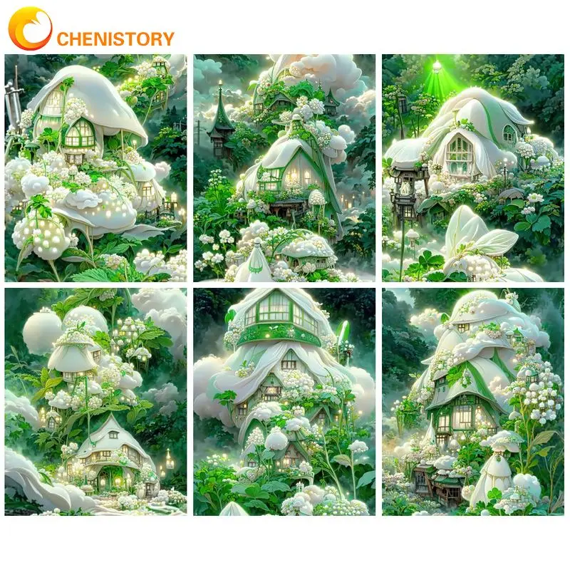 

CHENISTORY DIY Painting By Numbers Green Flower House Picture Coloring Unique Gift Home Decors Adults Crafts Handmade