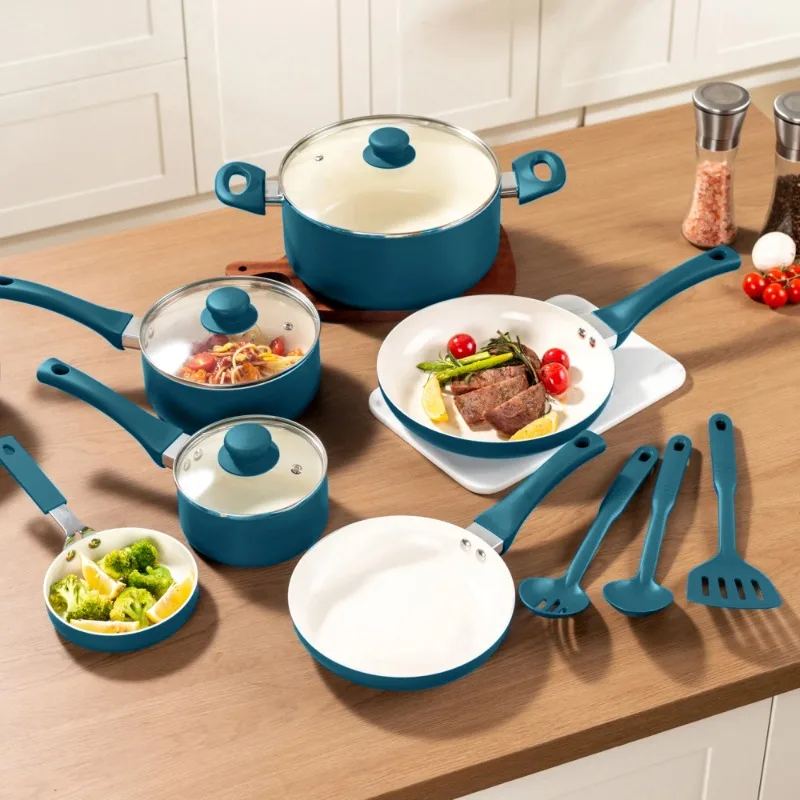 

Mainstays Ceramic Nonstick Aluminum Cookware Set - Pots And Pans Kitchen Utensils Set