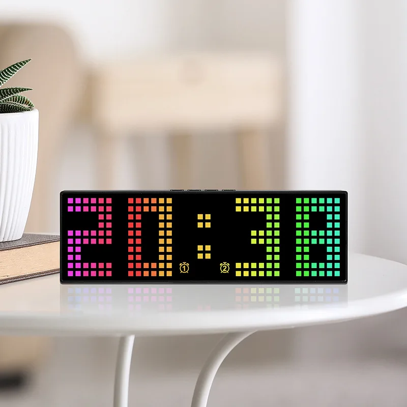 USB Powered RGB Digital Wall Clock Voice Control Date Snooze Table Clock 2 Alarms Timing Countdown 12/24H Electronic LED Clock