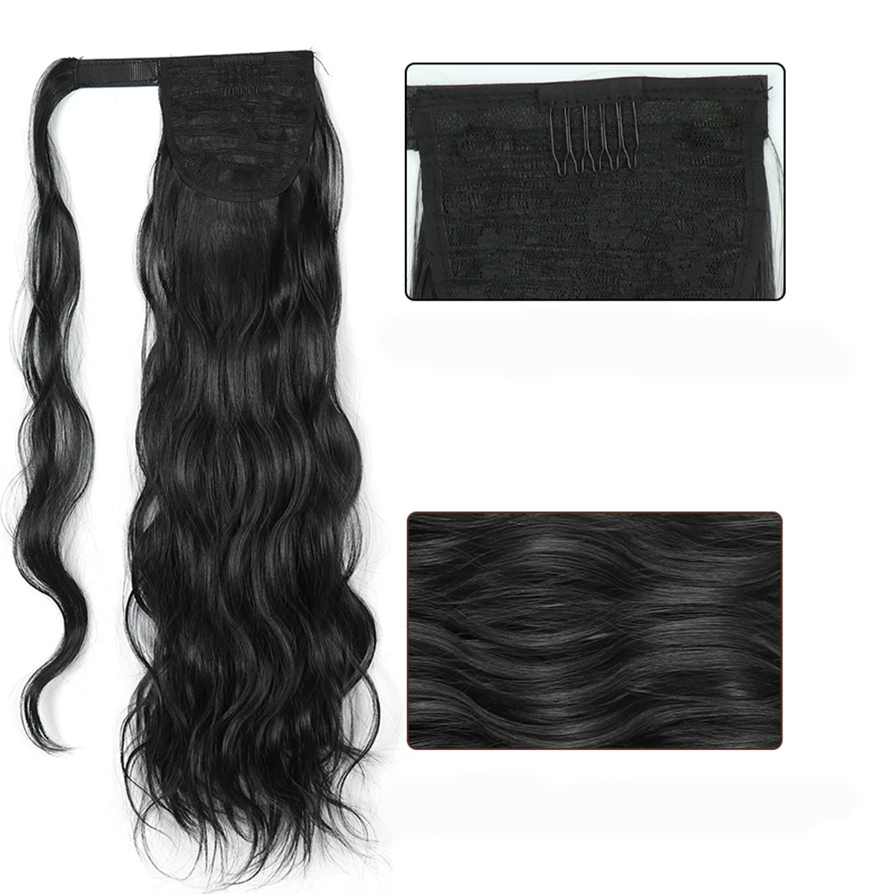 24inch body wave long Wrap Around Ponytail hair extension wig Synthetic Clip In Hairpiece Water ripple Curly Fake hair pony tail