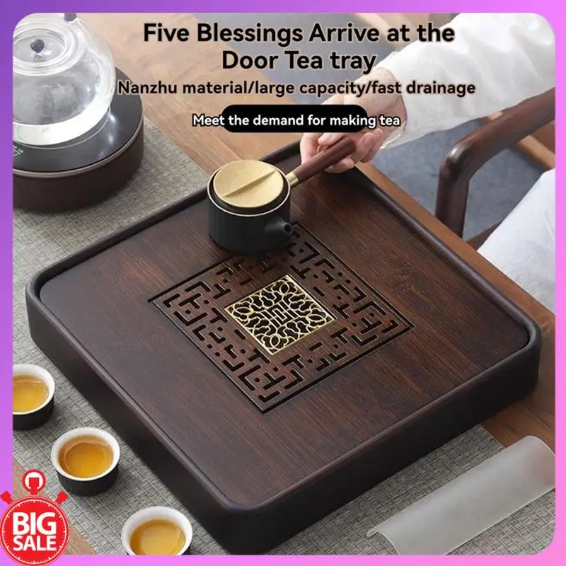 Big Deal Compact Bamboo Tea Tray With Built-In Water Storage And Drainage System For Effective Home Tea Serving